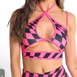 Pink and black checkered festival top. Never worn, brand new. From IHeartRaves.